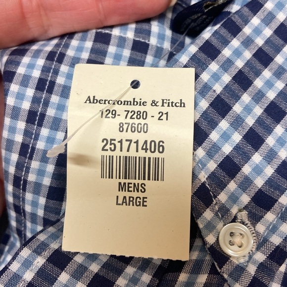 Abercrombie &Fitch Muscle Short Sleeve Men’s Button Down Shirt Size L Blue Plaid - Picture 8 of 8